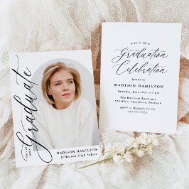 Moderner Eleganter Black Calligraphy Foto Abschlus Einladung