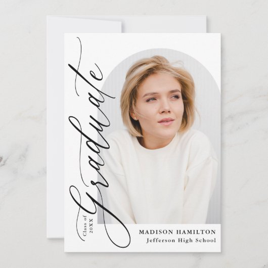 Moderner Eleganter Black Calligraphy Foto Abschlus Einladung (Vorderseite)