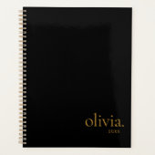 Moderner eleganter Black Gold Einfache Monogrammna Planer (Vorderseite)