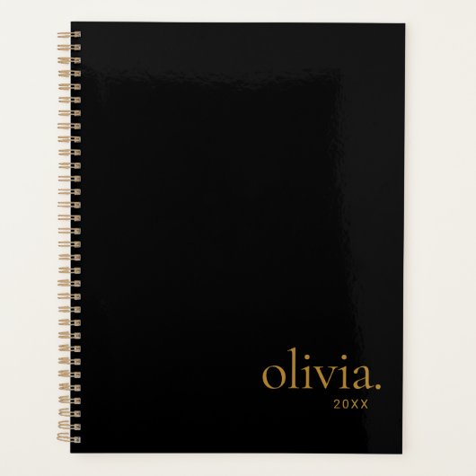 Moderner eleganter Black Gold Einfache Monogrammna Planer (Vorderseite)