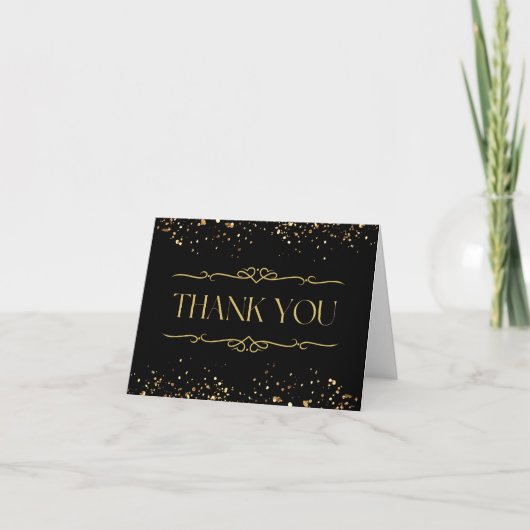 Moderner, eleganter Black & Gold Glitzer Danke Kar (Vorderseite)