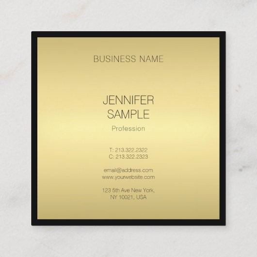 Moderner Eleganter Black Gold modischer Glam Luxus Quadratische Visitenkarte (Rückseite)