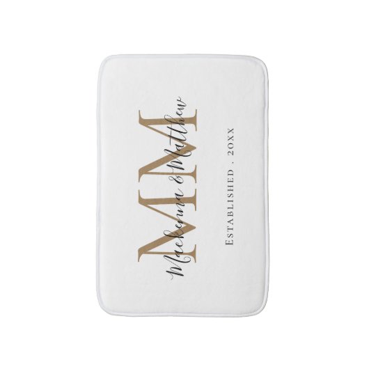 Moderner eleganter Black Gold-Newlywed Monogram Na Badematte (Vorderseite Vertikal)