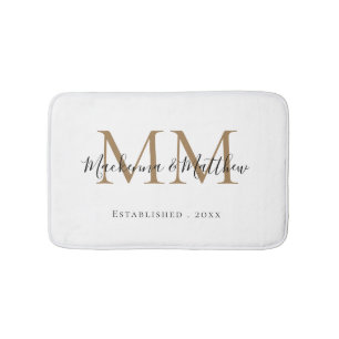 Moderner eleganter Black Gold-Newlywed Monogram Na Badematte