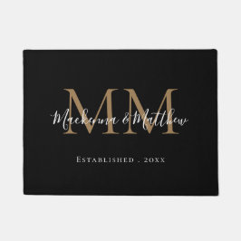 Moderner eleganter Black Gold-Newlywed Monogram Na Fußmatte