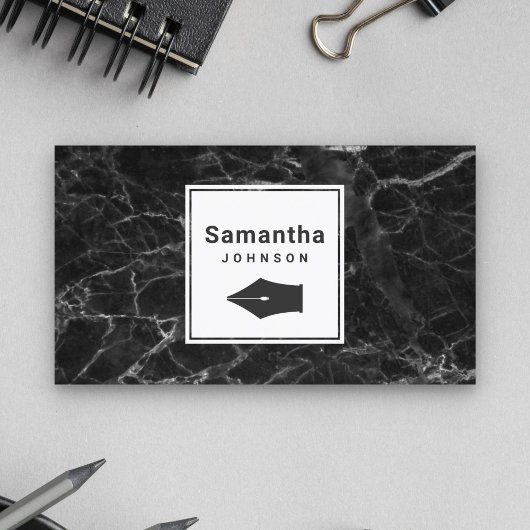 Moderner eleganter Black Marble Pen Nib Beruflich Visitenkarte