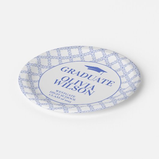 Moderner Eleganter Blauer Abschluss Pappteller (Schrägansicht)