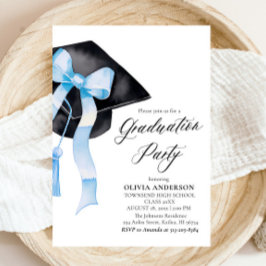 Moderner Eleganter Blue Bow Graduation Cap Abschlu Einladung