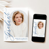 Moderner Eleganter Blue Calligraphy Foto Abschluss Einladung