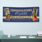 Moderner Eleganter Blue Gold Foto Collage Abschlus Banner (Messe)