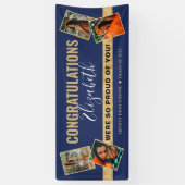 Moderner Eleganter Blue Gold Foto Collage Abschlus Banner (Vertikal)