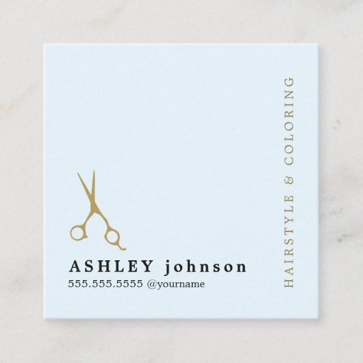 Moderner Eleganter Blue Imitats Gold Schere Friseu Quadratische Visitenkarte (Vorderseite)