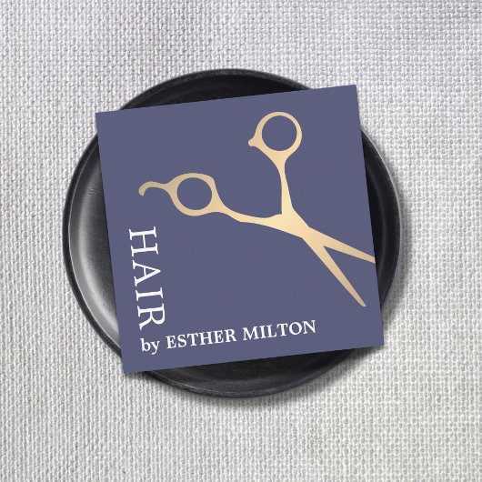 Moderner Eleganter Blue Imitats Gold Scheren Frise Quadratische Visitenkarte