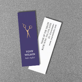 Moderner Eleganter Blue Imitats Gold Scheren Salon Mini Visitenkarte