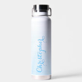Moderner Eleganter Blue Script Individuelle Name M Trinkflasche (Rückseite)