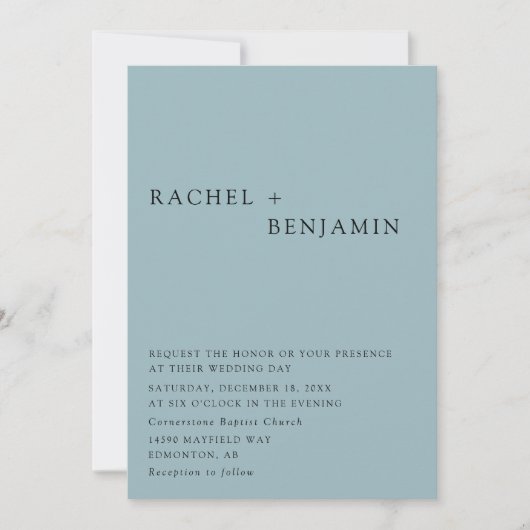 Moderner, eleganter Blue Wedding 2 Sided QR Code Einladung (Vorderseite)