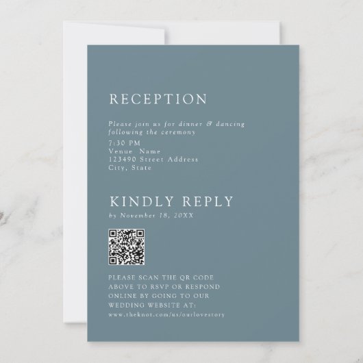 Moderner, eleganter Blue Wedding 2 Sided QR Code Einladung (Rückseite)