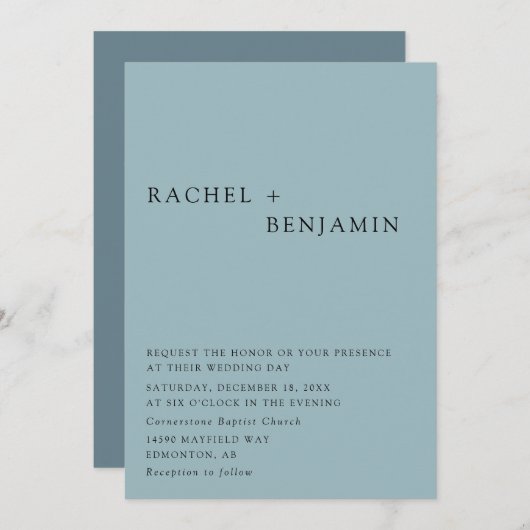 Moderner, eleganter Blue Wedding 2 Sided QR Code Einladung (Vorne/Hinten)