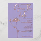Moderner Eleganter Blumenlavender Save the Date Folieneinladung (Vorderseite)