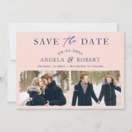 Moderner Eleganter Blush Navy Brush Stroke 2 Foto Save The Date