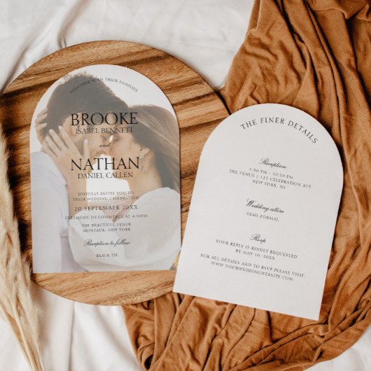 Moderner Eleganter Bogen Alles in einem Foto Hochz Einladung