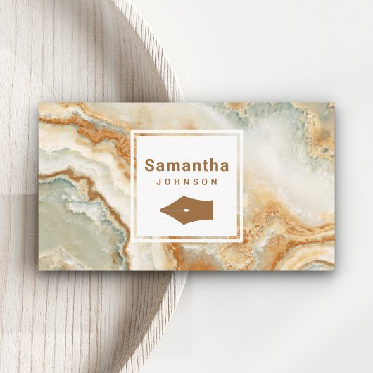 Moderner eleganter brauner Marmorpfen Nib Beruflic Visitenkarte