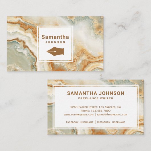 Moderner eleganter brauner Marmorpfen Nib Beruflic Visitenkarte (Vorne/Hinten)