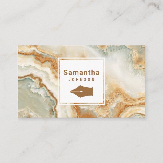 Moderner eleganter brauner Marmorpfen Nib Beruflic Visitenkarte (Vorderseite)