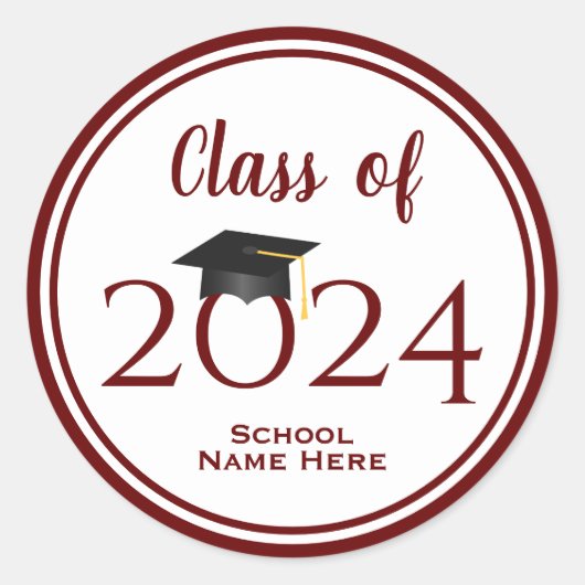 Moderner Eleganter Burgunder Abschluss für Rote Ty Runder Aufkleber (Vorderseite)