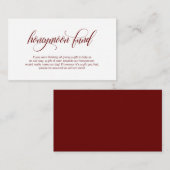Moderner, eleganter Burgundy Wedding Honeymoon Fun Begleitkarte (Vorne/Hinten)