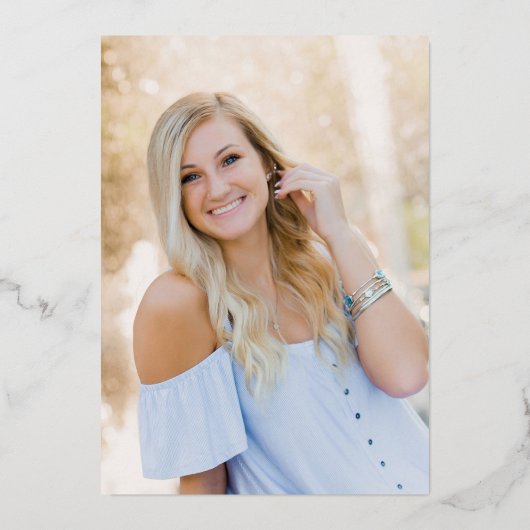 Moderner Eleganter Calligrafy Foto Abschluss Gold Folieneinladung (Rückseite)