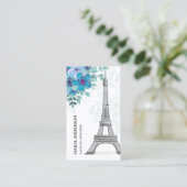 Moderner Eleganter Chic Blue Floral Paris Eiffeltu Visitenkarte (Stehend Vorderseite)