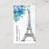 Moderner Eleganter Chic Blue Floral Paris Eiffeltu Visitenkarte (Vorderseite)