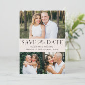 Moderner Eleganter Creme 3 Foto QR Code Save The Date (Stehend Vorderseite)