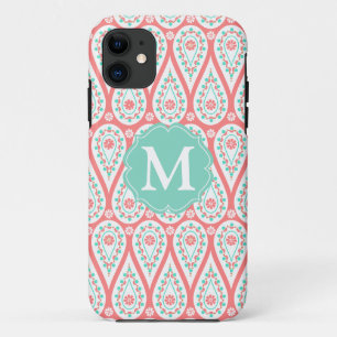 Moderner eleganter Damast korallenrotes Paisley Case-Mate iPhone Hülle