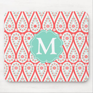 Moderner eleganter Damast korallenrotes Paisley Mousepad