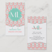 Moderner eleganter Damast korallenrotes Paisley Visitenkarte (Vorne/Hinten)