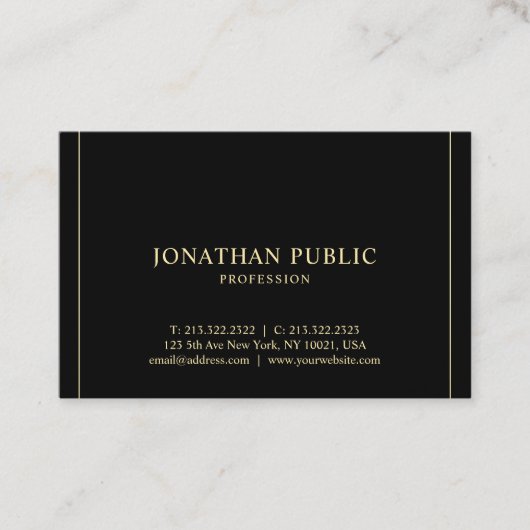 Moderner, eleganter, einfacher Template Gold Text Visitenkarte (Vorderseite)