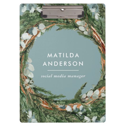 Moderner eleganter eukalyptus-botanischer Kranz Klemmbrett (Vorderseite)