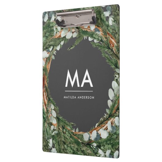 Moderner eleganter eukalyptus-botanischer Kranz Klemmbrett (Links)