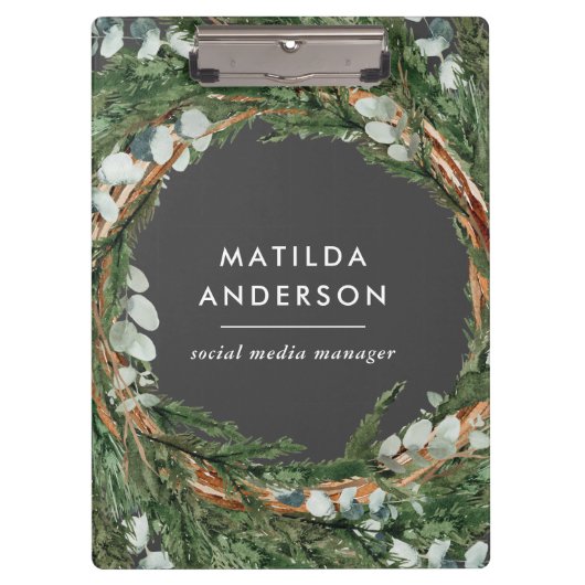 Moderner eleganter eukalyptus-botanischer Kranz Klemmbrett (Vorderseite)