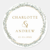 Moderner, eleganter Eukalyptus-Hochzeitsticker Runder Aufkleber (Vorderseite)