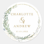 Moderner, eleganter Eukalyptus-Hochzeitsticker Runder Aufkleber (Vorderseite)