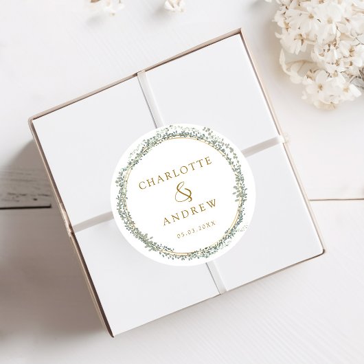 Moderner, eleganter Eukalyptus-Hochzeitsticker Runder Aufkleber