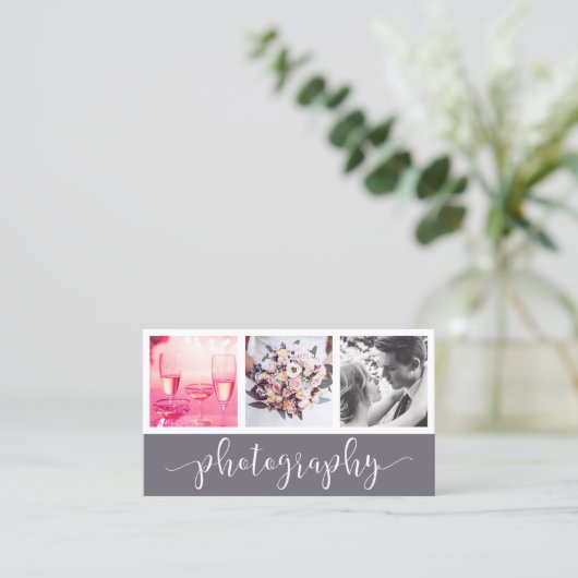 Moderner, eleganter Foto-Collage-Fotograf Visitenkarte (Stehend Vorderseite)