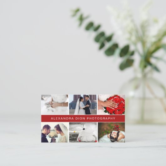 Moderner, eleganter Foto-Collage Hochzeitsfotograf Visitenkarte (Stehend Vorderseite)
