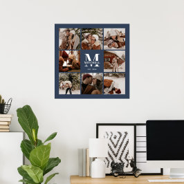 Moderner, eleganter Foto Collage Navy Blue Keepake Poster