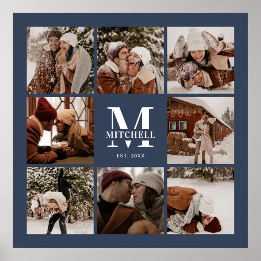 Moderner, eleganter Foto Collage Navy Blue Keepake Poster (Vorne)