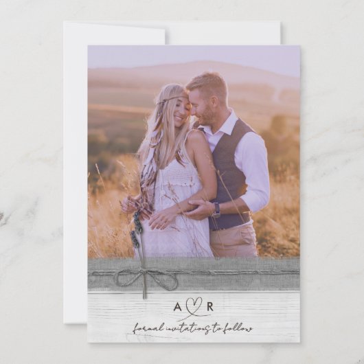 Moderner Eleganter Foto Kalender Rustikaler Holzla Save The Date (Rückseite)