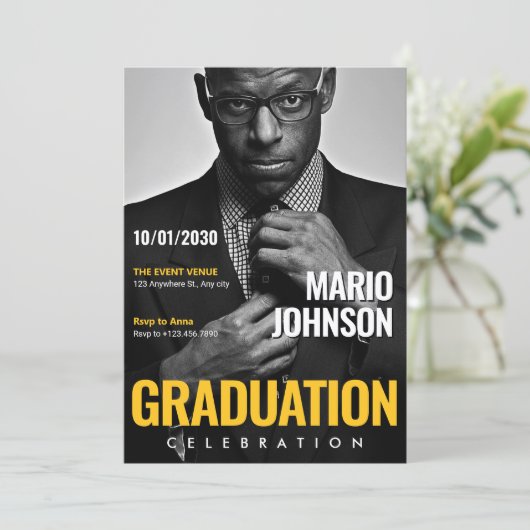 Moderner eleganter Foto Magazine Cover Abschluss Einladung (Stehend Vorderseite)